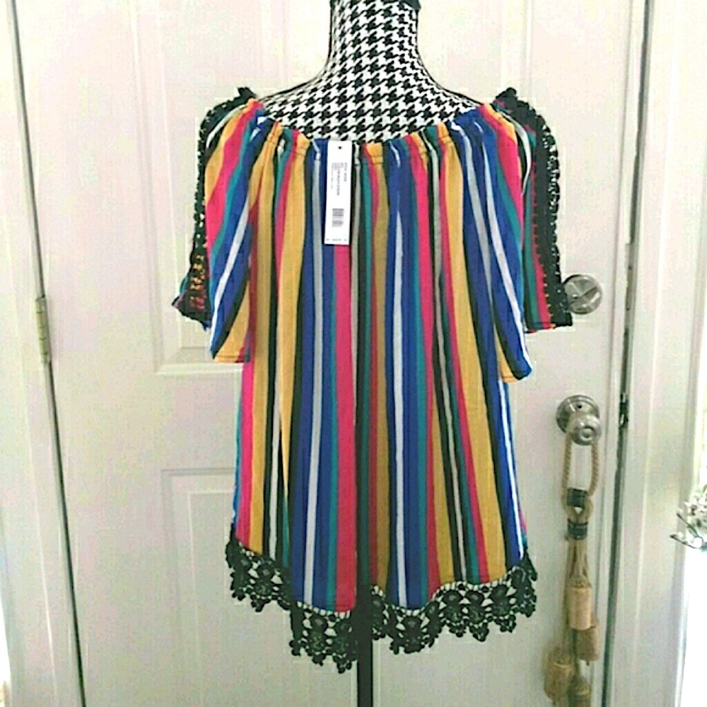 Vintage August Silk Striped Top Size L